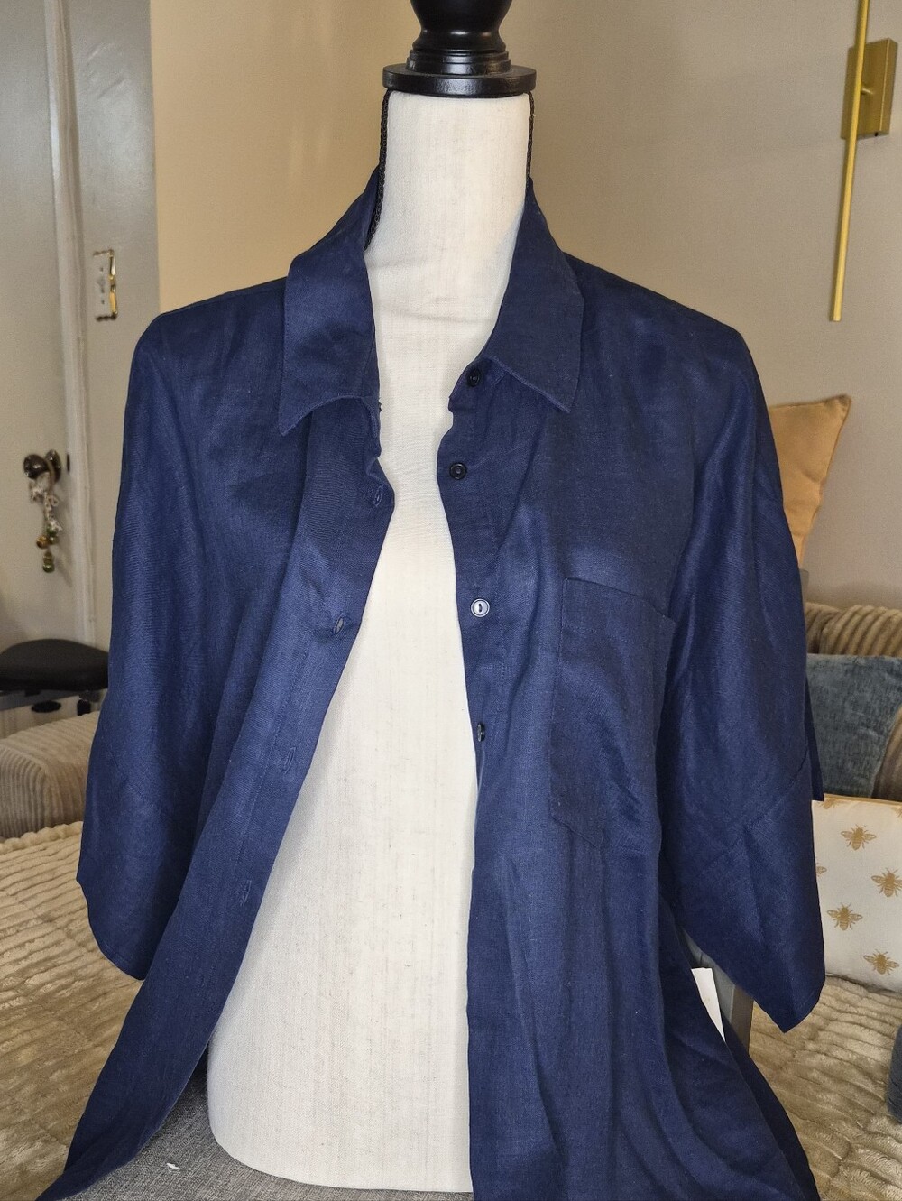 Classic Linen Navy Short-Sleeve Button Up Shirt